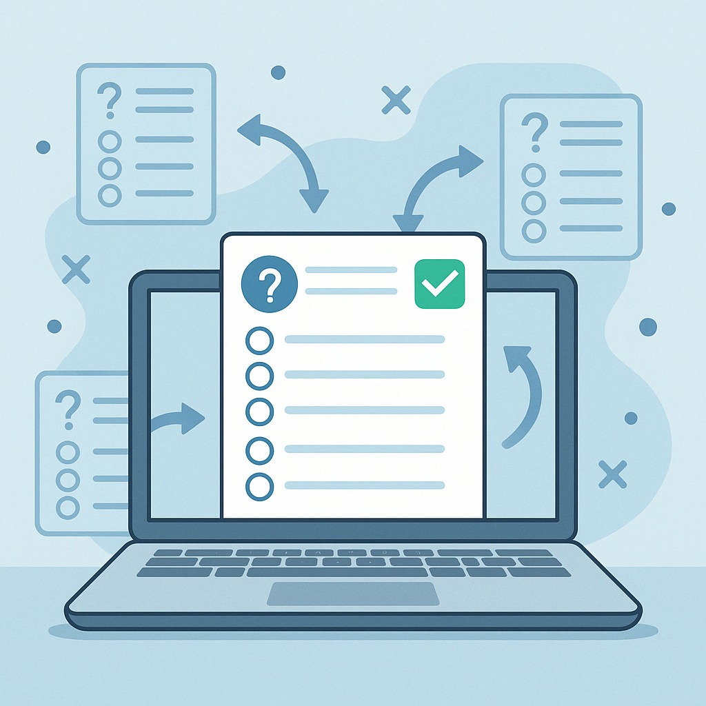 سیستم طراحی آزمون با قابلیت چینش و تولید تصادفی سوالات برای هر کاربر آزمون تستی در لپتاپ با چیدمان و سوالسازی تصادفی