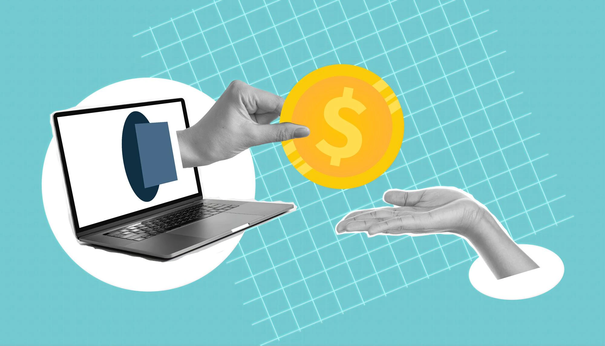 تسویه و تقسیم آنلاین پرداختها بین ذینفعان در پلتفرم آموزشی تصویر مفهومی تسهیم از مبدا و تبادل پول بین دو نفر از طریق اینترنت