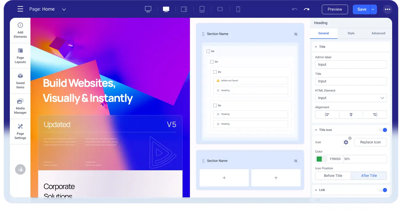 نمونه رابط کاربری صفحهساز بصری LMS دانه برای طراحی سایت آموزشی بدون کدنویسی محیط کاربری حرفهای صفحهساز پیشرفته در پلتفرم مدیریت آموزشی دانه برای ساخت سریع صفحات آموزشی