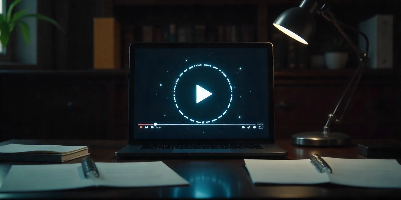 نمایی از لپ‌تاپ با پخش‌کننده ویدیوی ضد دانلود؛ محیط آموزشی با تاکید بر حفظ امنیت محتوا